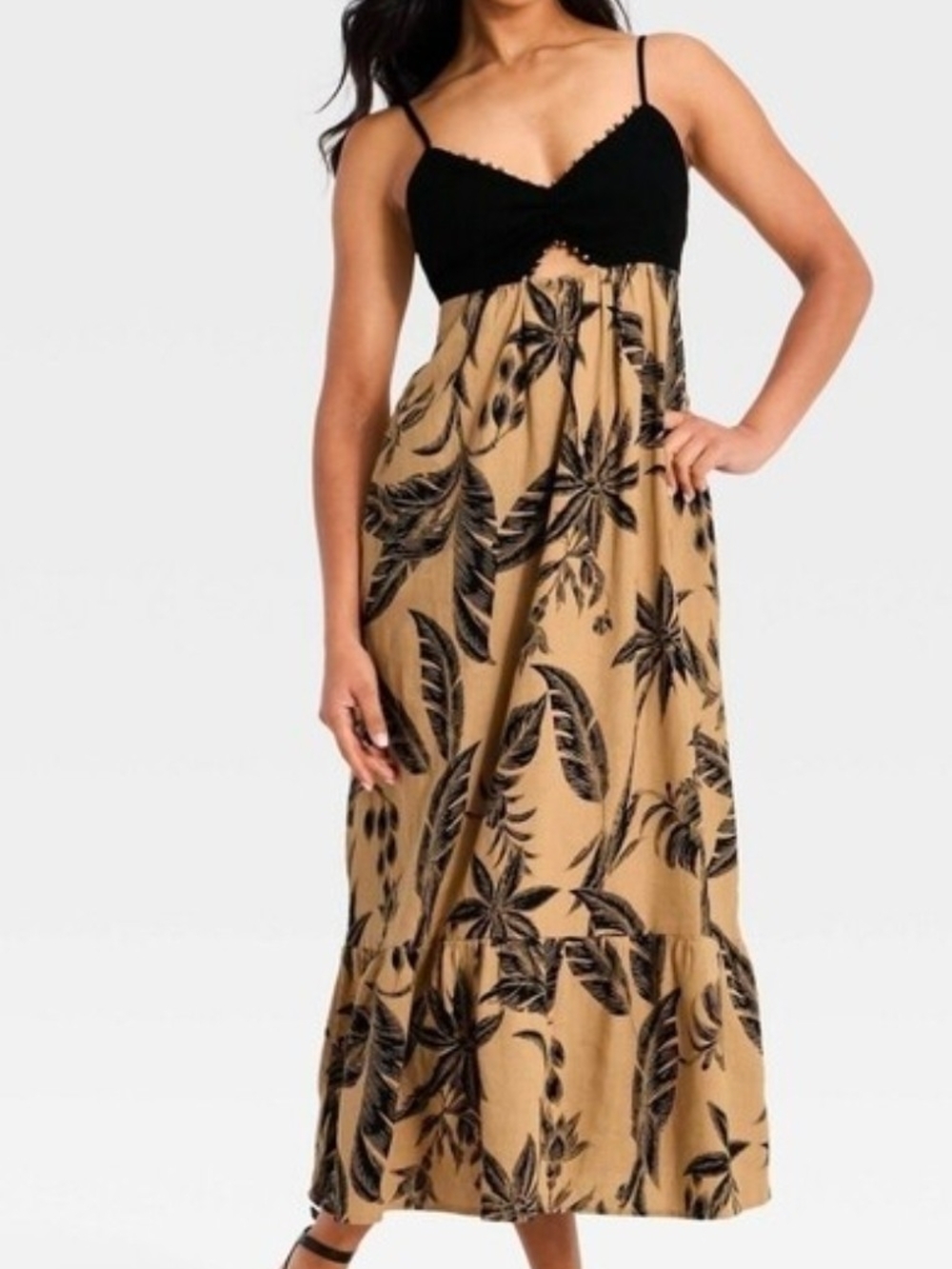 a new day Black & Tan Floral Empire-Waist Maxi Dress